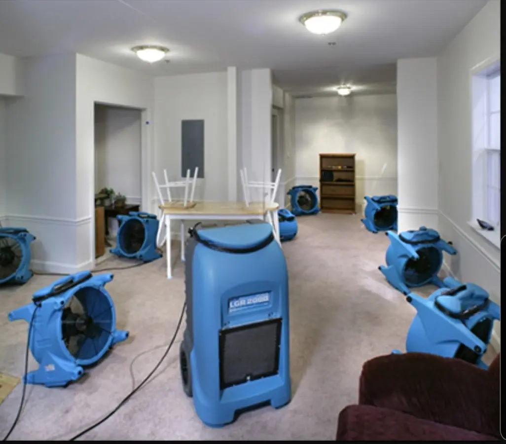 Air movers and dehumidifier setup for Water Extraction & Removal in Abington